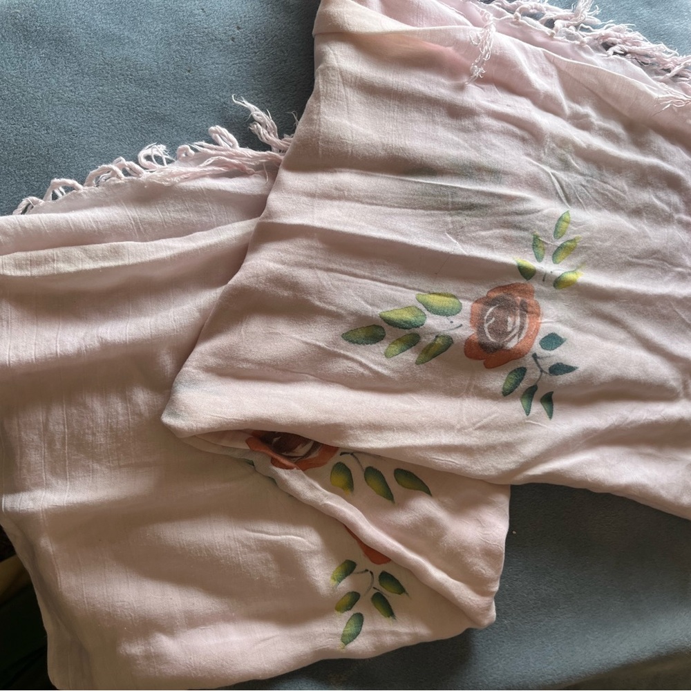 Floral Pink Scarf with Fringe